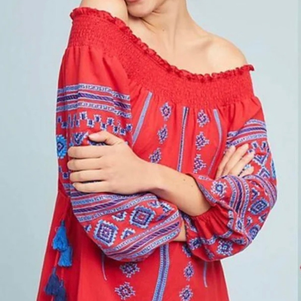 Anthropologie Ranna Gill Red Peasant Dress